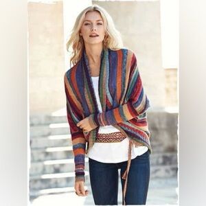Peruvian Connection Kaffe Fassett Crayon Stripe Hand Knit Laser Cut Shrug M/L